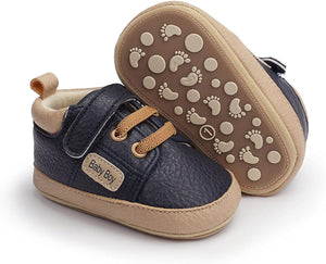 Baby Boys Girls Pu Leather Hard Bottom Walking Sneakers Toddler Rubber Sole First Walkers Infant Cartoon Slippers Crib Shoes