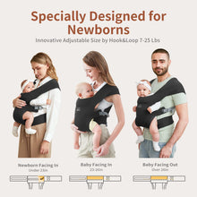 Load image into Gallery viewer, Newborn Carrier,  Cozy Baby Wrap Carrier(7-25Lbs), Baby Carrier, with Hook&amp;Loop for Easily Adjustable, Soft Fabric, Black