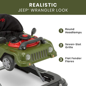 Jeep Classic Wrangler 3-In-1 Grow with Me Activity Walker - Features Music, Lights, Removable Play Tray, Push Walker Mode, Converts into Rolling Car Toy, Anniversary Green