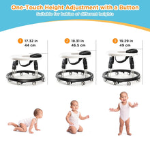 Load image into Gallery viewer, One-Touch Folding Baby Walker, Anti-Roll 8-Wheel round Chassis, 5-Speed Height Adjustment, with Large Dinner Plate and Brake, 6-18 Months Baby Walker, Black